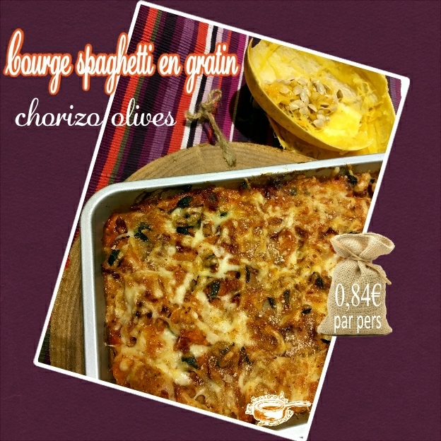 courge spaghetti en gratin chorizo olives (SCRAP°