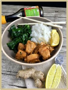 saumon mariné à la japonaise épinards et riz